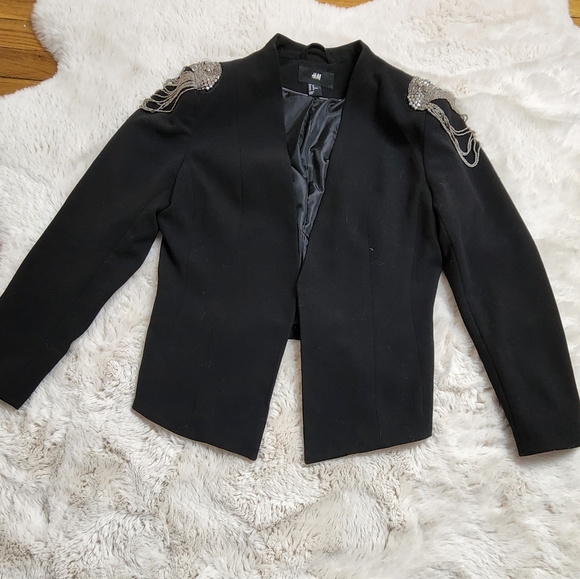 Rare H&M Black Beading Fringe Tassel Shoulder Badges Suit Jacket Co ord Set. - Picture 7 of 17